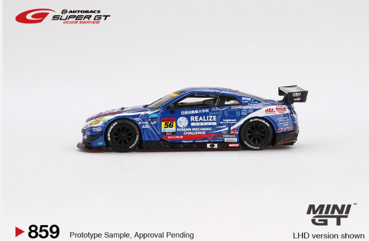 1:64 Nissan GT-R Nismo GT3 #56 2023 Super GT Series Realize Nissan Mechanic MINI GT 859