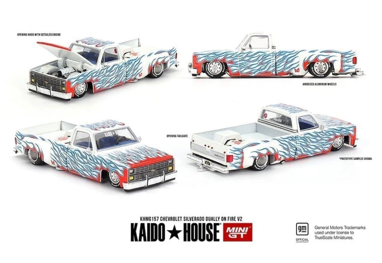 1:64 Chevrolet Silverado Dually On Fire V2 #157 Kaido House
