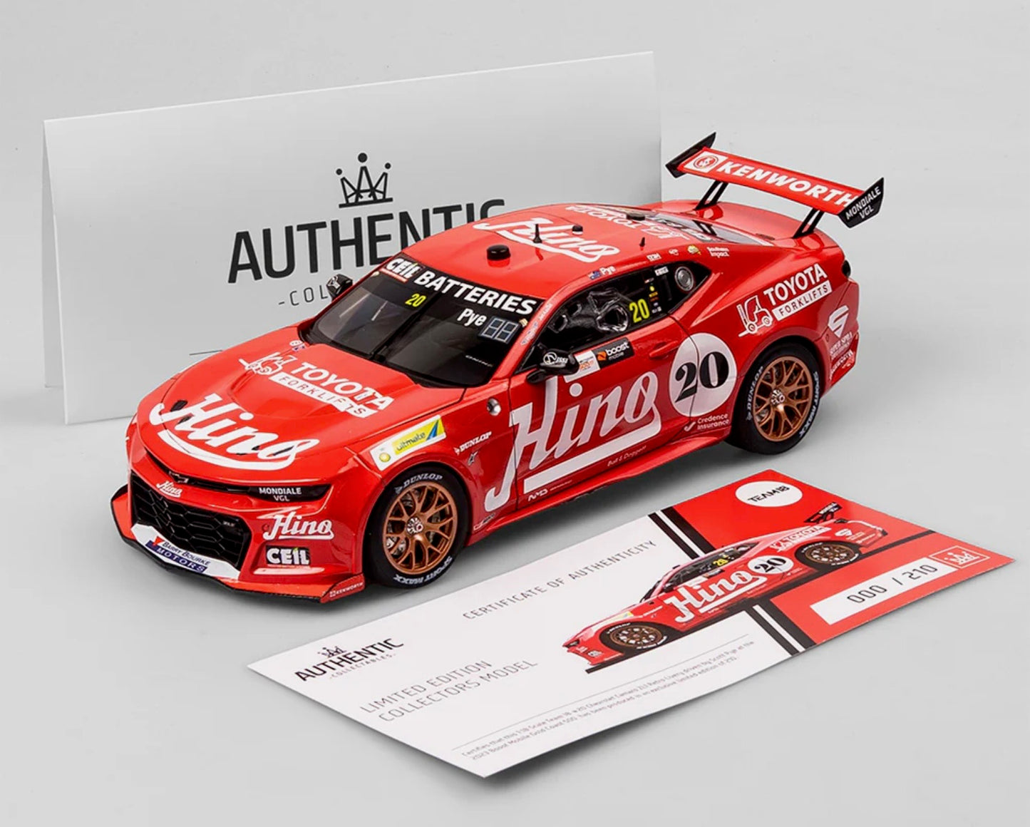 1:18 Scott Pye #20 Team 18 Hino Team Samurai Retro Livery 2023 Gold Coast 500 Chevrolet Camaro Authentic Collectables