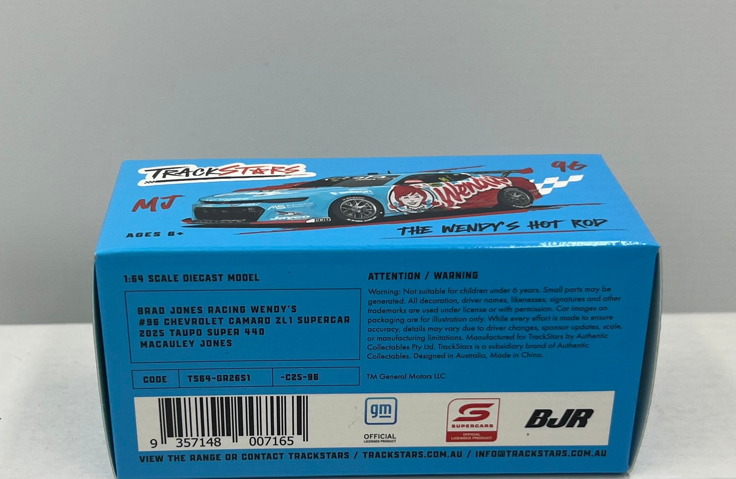 1:64 BRJ Wendy’s Macauley Jones #96 2025 Taupo Super 440 Chevrolet Camaro Trackstars