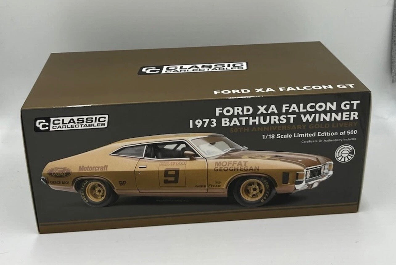 1:18 Ford XA Falcon 1973 Bathurst Winner Moffat Geoghegan #9 50th Anniversary Gold Livery Classic Carlectables