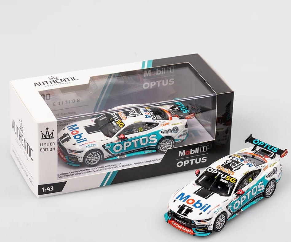 1:43 Chaz Mostert #25 2024 Perth Supersprint Race 9 Winner WAU Ford Mustang GT Authentic Collectables