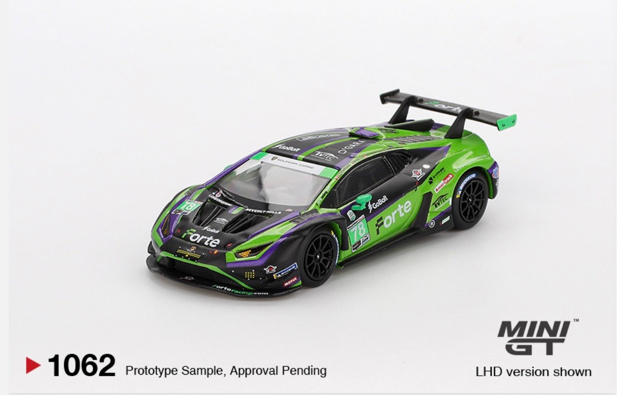 1:64 Lamborghini Huracan GT3 EVO2 #78 Forte Racing 2024 IMSA Daytona 24 Hrs Mini GT 1062