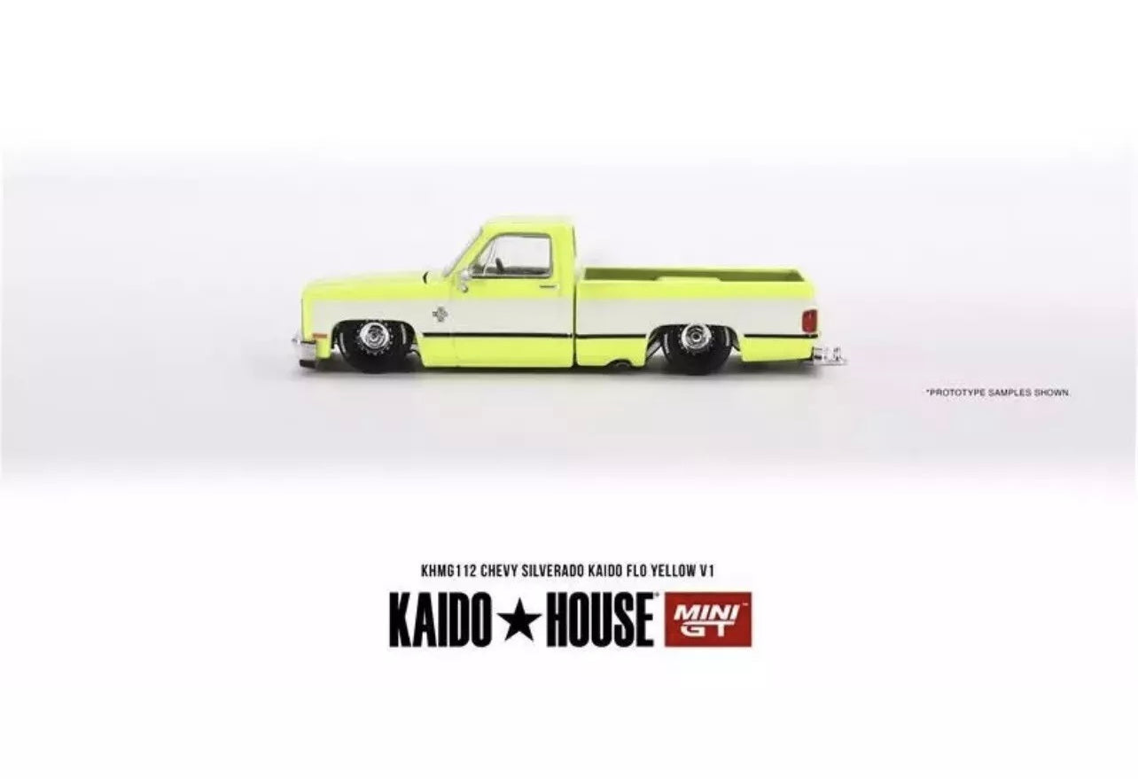 1:64 Chevrolet Silverado Kaido Flo Yellow V1 #112 Kaido House
