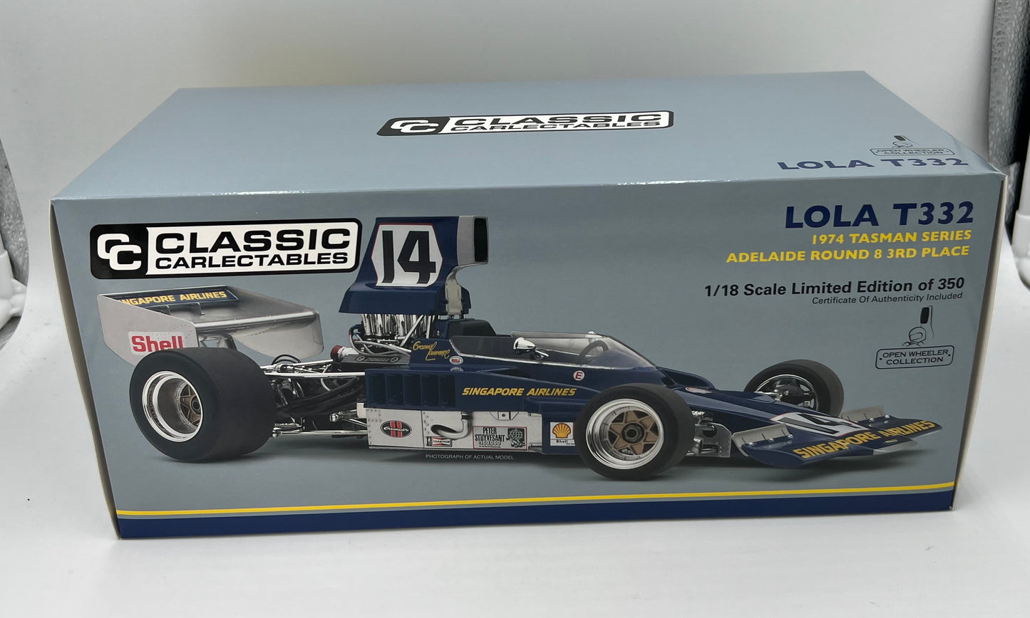 1:18 Lola T322 1974 Tasman Series Adelaide Round 8 3rd Place Graeme Lawrence #14 Classic Carlectables