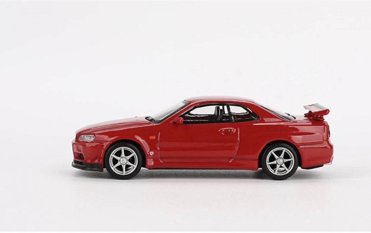 1:64 Nissan Skyline GT-R (R34) V-Spec Active Red Mini GT 796