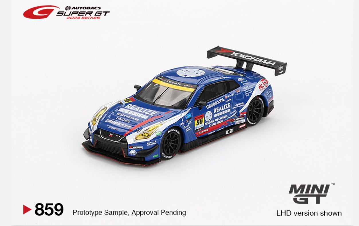 1:64 Nissan GT-R Nismo GT3 #56 2023 Super GT Series Realize Nissan Mechanic MINI GT 859