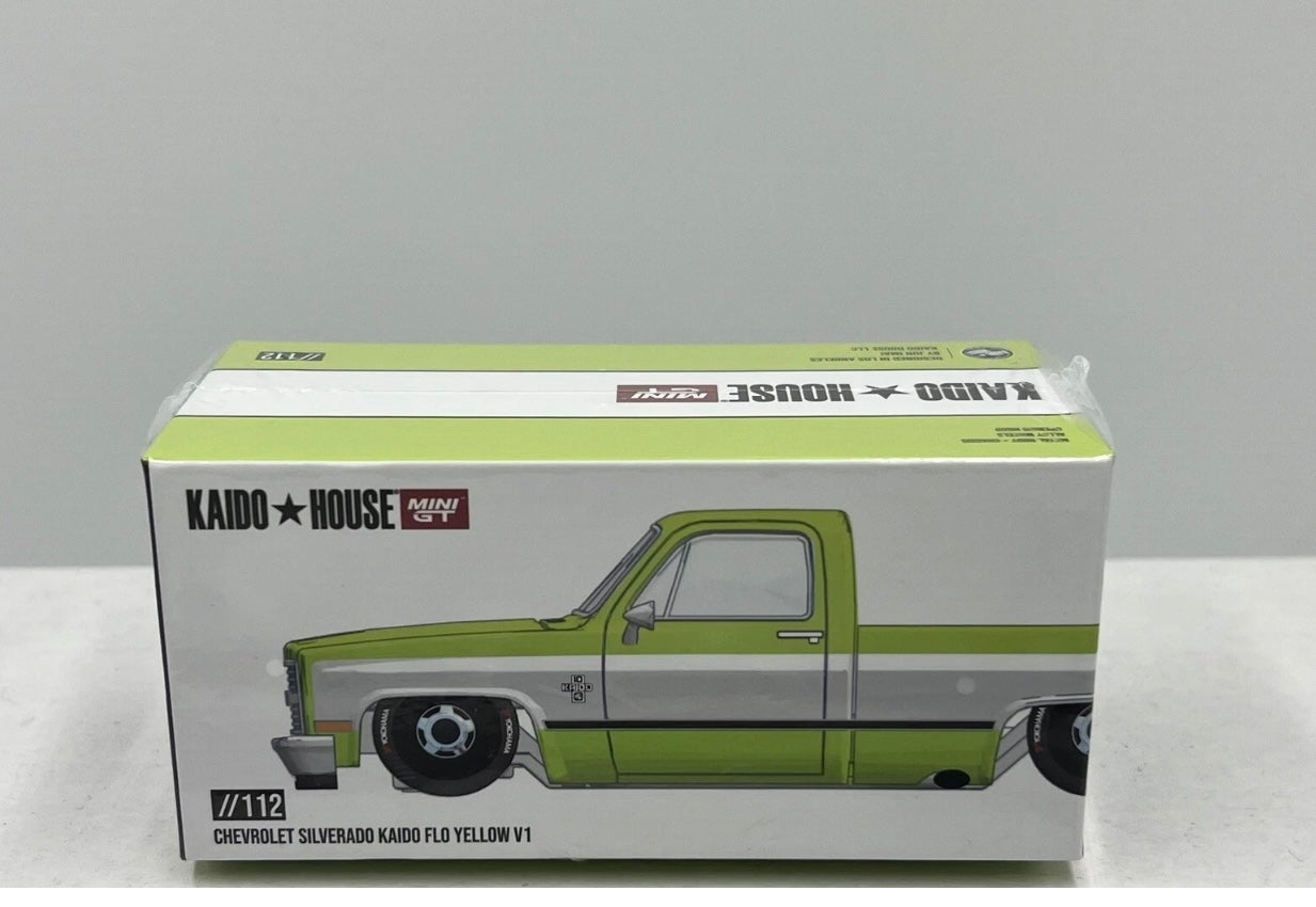 1:64 Chevrolet Silverado Kaido Flo Yellow V1 #112 Kaido House