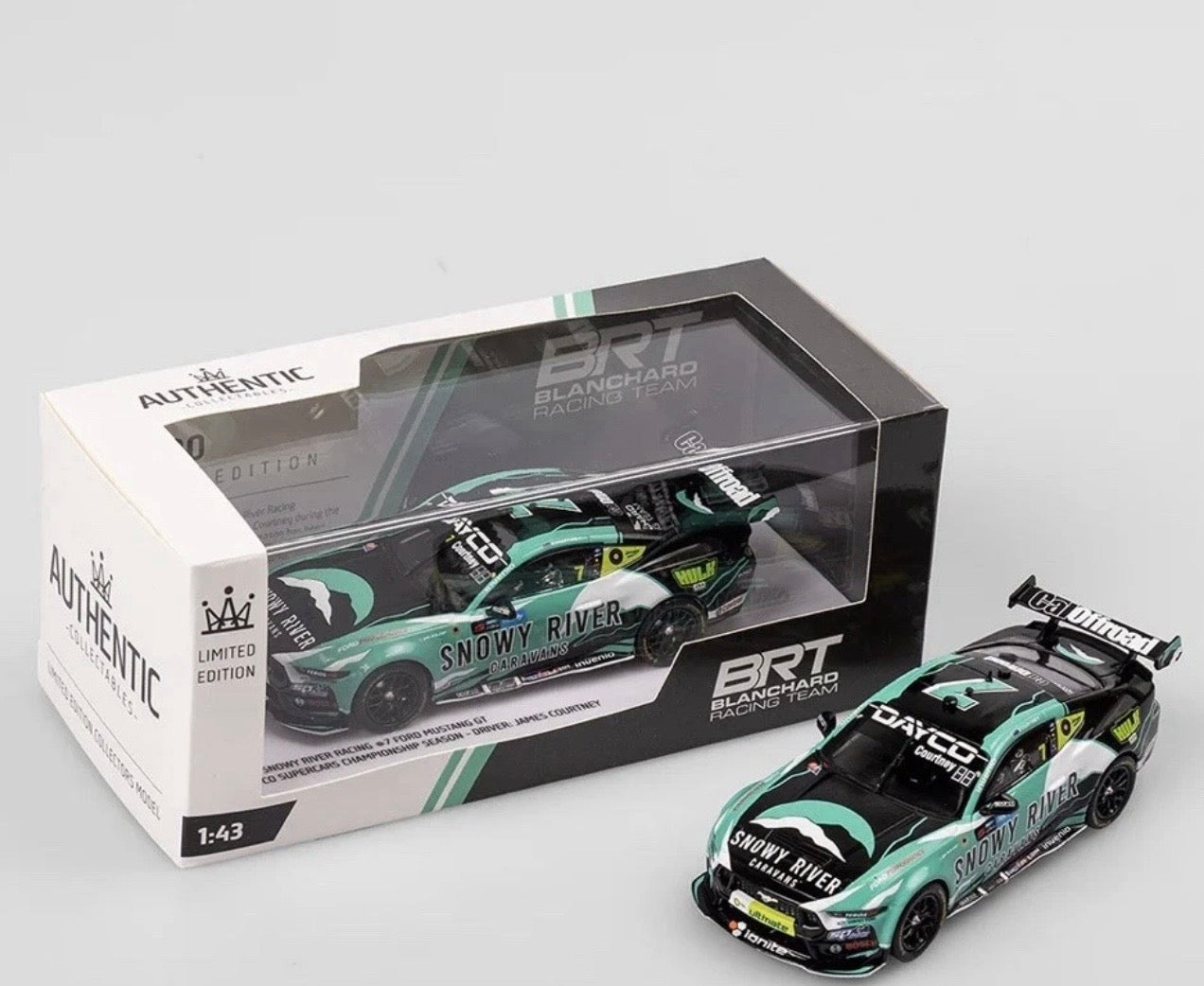1:43 Snowy River Racing James Courtney #7 BRT 2024 Repco Supercars Championship Season Ford Mustang GT Authentic Collectables