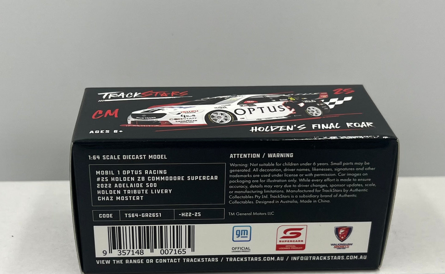 1:64 Mobil 1 Optus Racing Chaz Mostert #25 2022 Adelaide 500 Holden Tribute Livery Holden ZB Commodore Trackstars