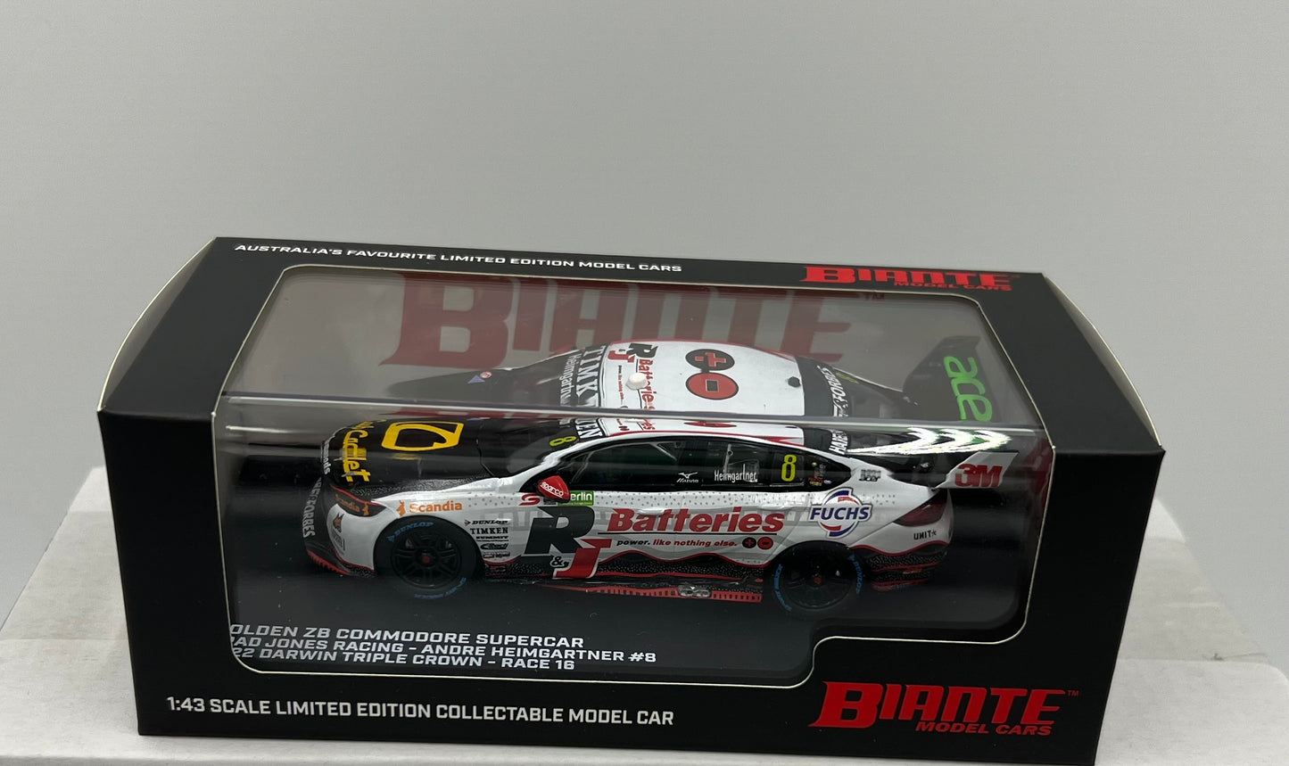 1:43 Andre Heimgartner #8 2022 Darwin Triple Crown Brad Jones Racing Holden ZB Commodore Supercar Biante