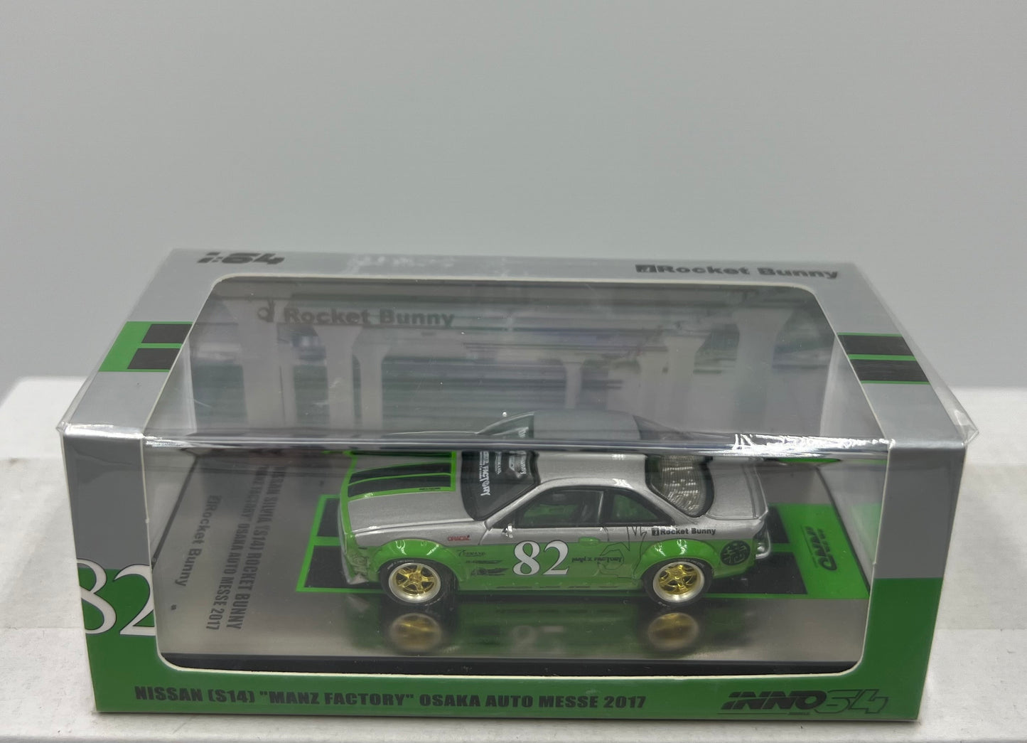 1:64 Nissan Silvia (S14) Rocket Bunny Manz Factory Osaka Auto Messe 2017 INNO64