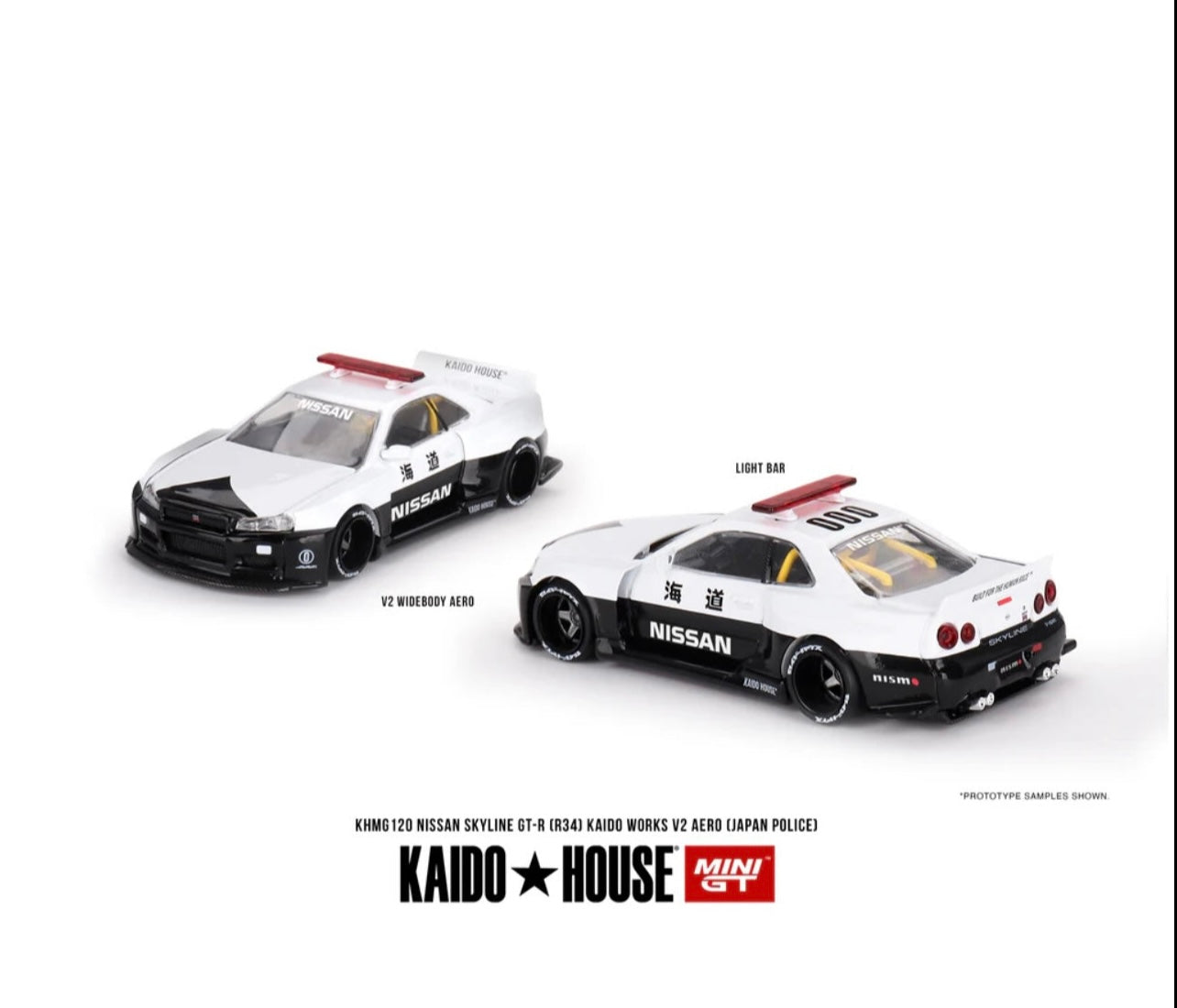 1:64 Nissan Skyline GT-R (R34) Kaido Works V2 Aero (Japan Police) #120 Kaido House