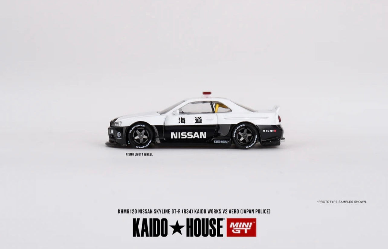 1:64 Nissan Skyline GT-R (R34) Kaido Works V2 Aero (Japan Police) #120 Kaido House