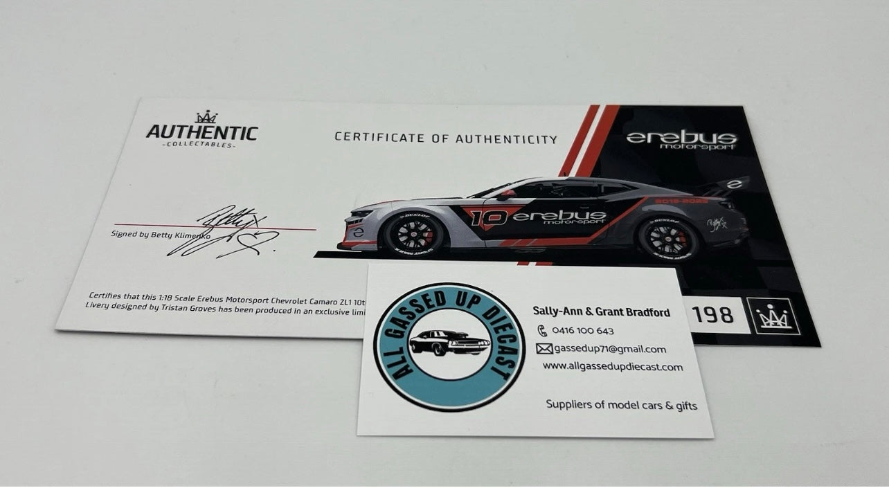 1:18 Erebus Motorsport Chevrolet Camaro 10th Anniversary Celebration Livery Authentic Collectables
