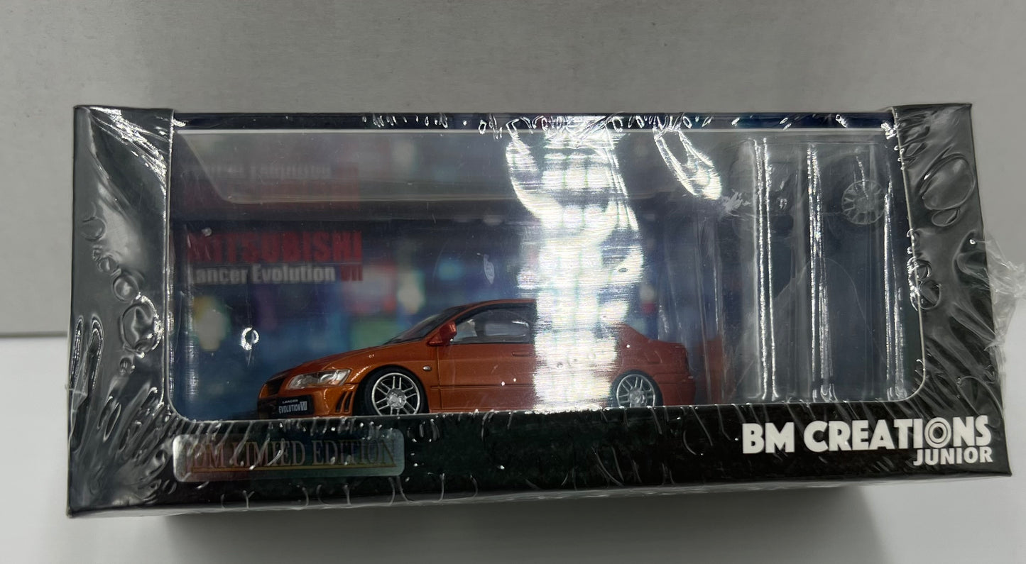 1:64 Mitsubishi Lancer Evolution VII Custome Orange RHD Limited Edition BM Creations Junior