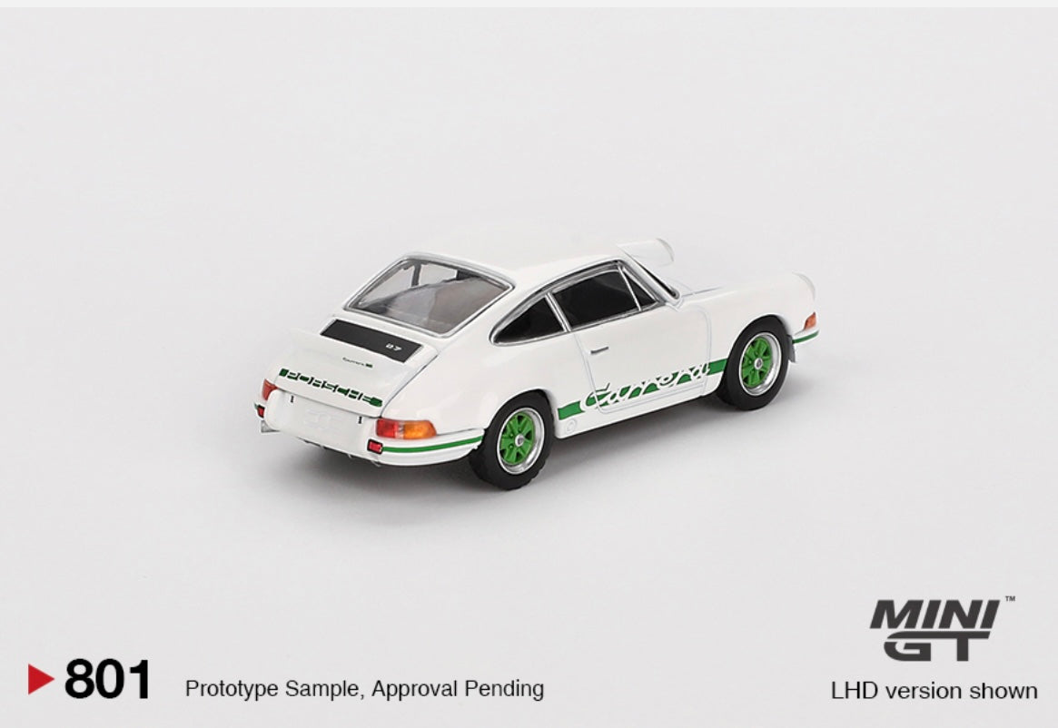 1:64 Porsche 911 Carrera RS 2.7 Grand Prix White with Green Livery Mini GT 801
