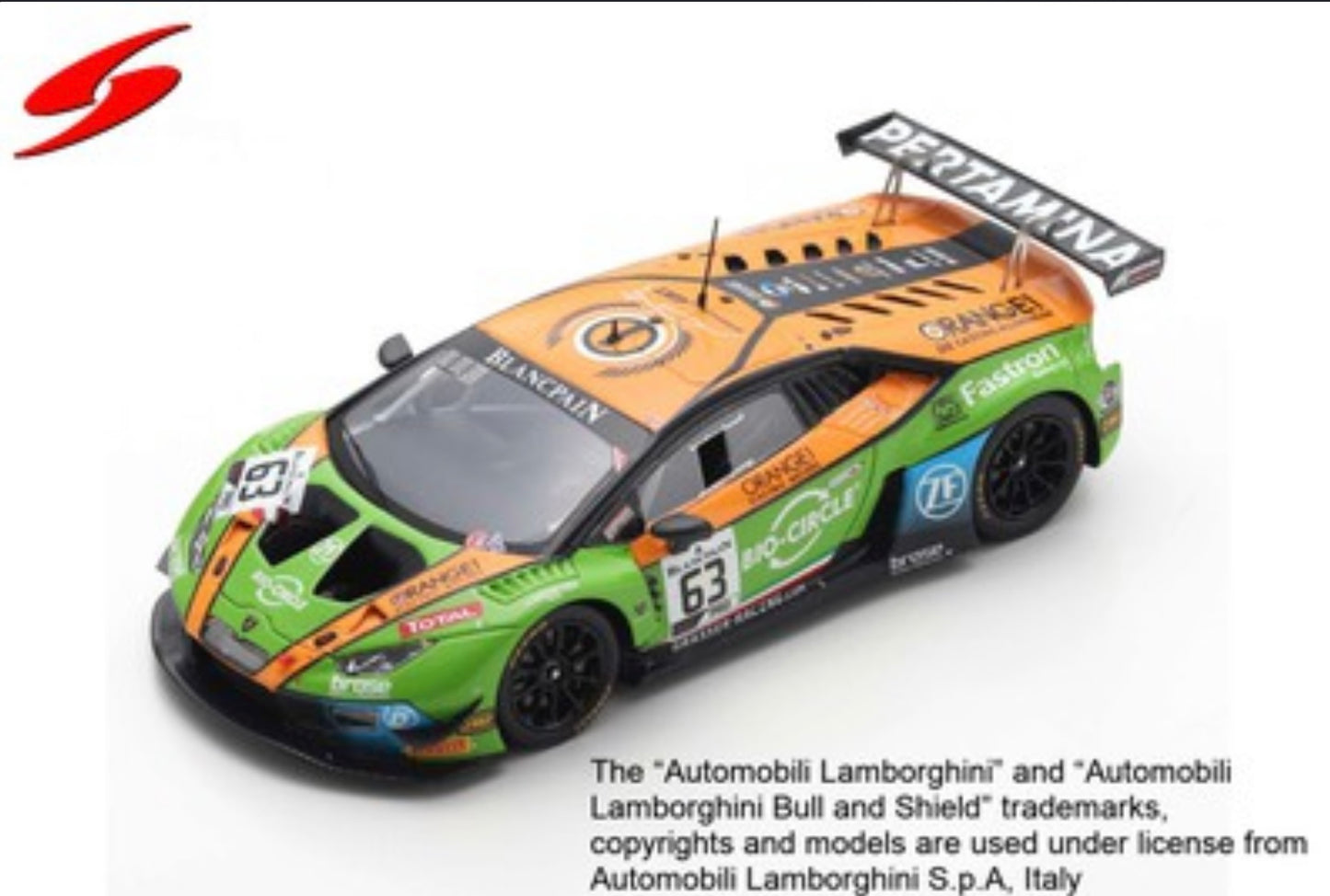 1:43 Bortolotti/ Engelhart/ Ineichen #63 24H Spa 2019 Lamborghini Huracan GRT Spark