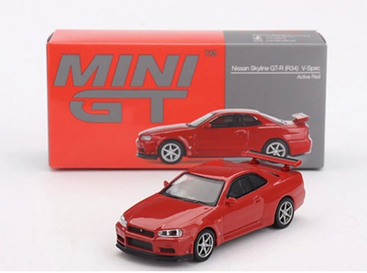 1:64 Nissan Skyline GT-R (R34) V-Spec Active Red Mini GT 796