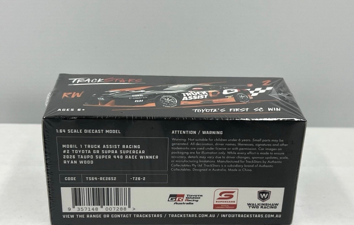 1:64 Ryan Wood #2 2026 Taupo Super 440 Race Winner Toyota GR Supra Supercars Mobil 1 Truck Assist Racing Trackstars