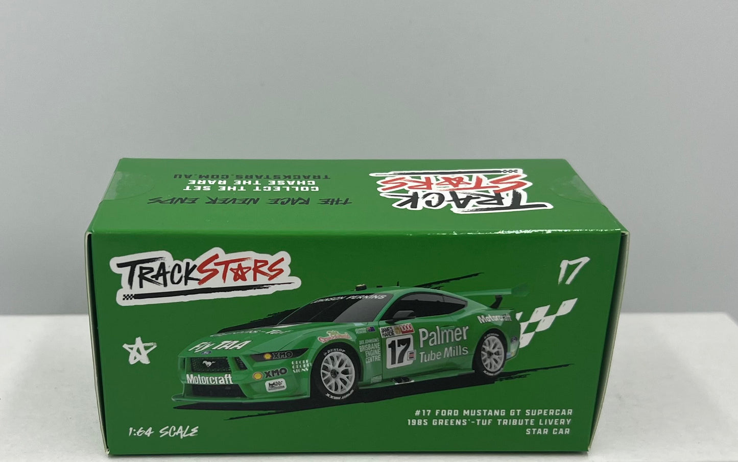 1:64 #17 Ford Mustang GT Supercar 1985 Greens-TUF Tribute Livery Star Car Trackstars