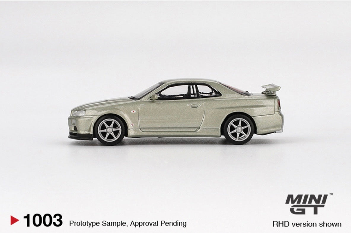 1:64 Nissan Skyline GT-R (R34) V-Spec II Nur Millenium Jade Mini GT 1003