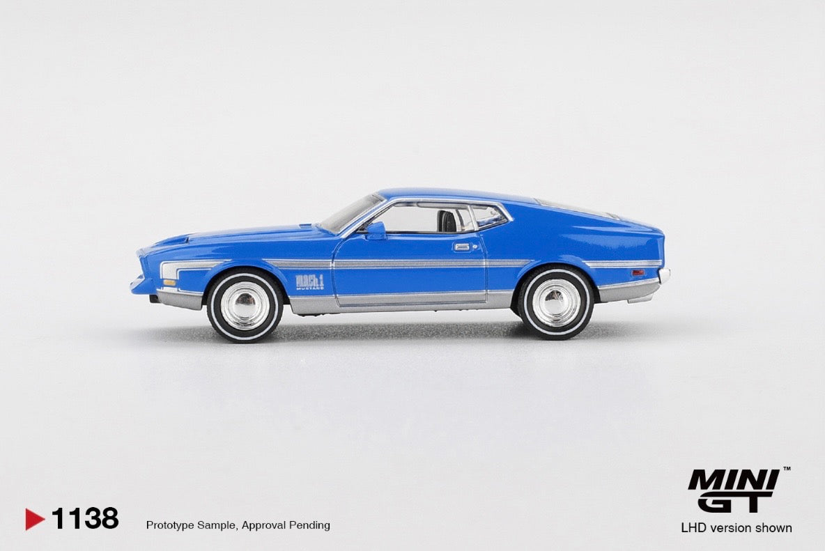 1:64 Ford Mustang Mach 1 Grabber Blue Mini GT 1138