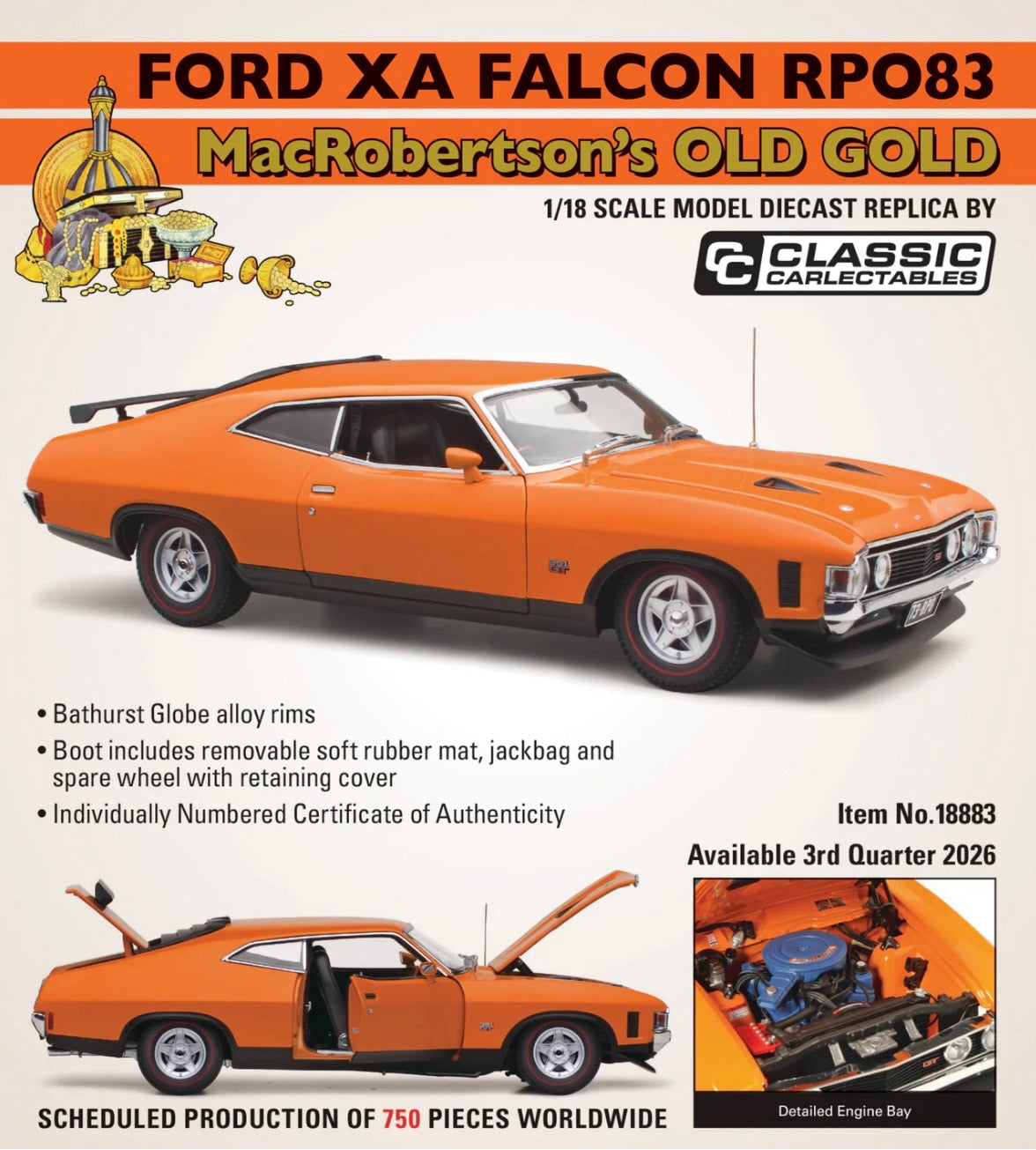 1:18 Ford XA Falcon RPO83 MacRobertson’s Old Gold Classic Carlectables Pre-Order