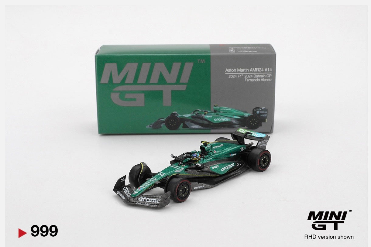 1:64 Aston Martin AMR24 Fernando Alonso #14 2024 F1 2024 Bahrain GP Mini GT 999