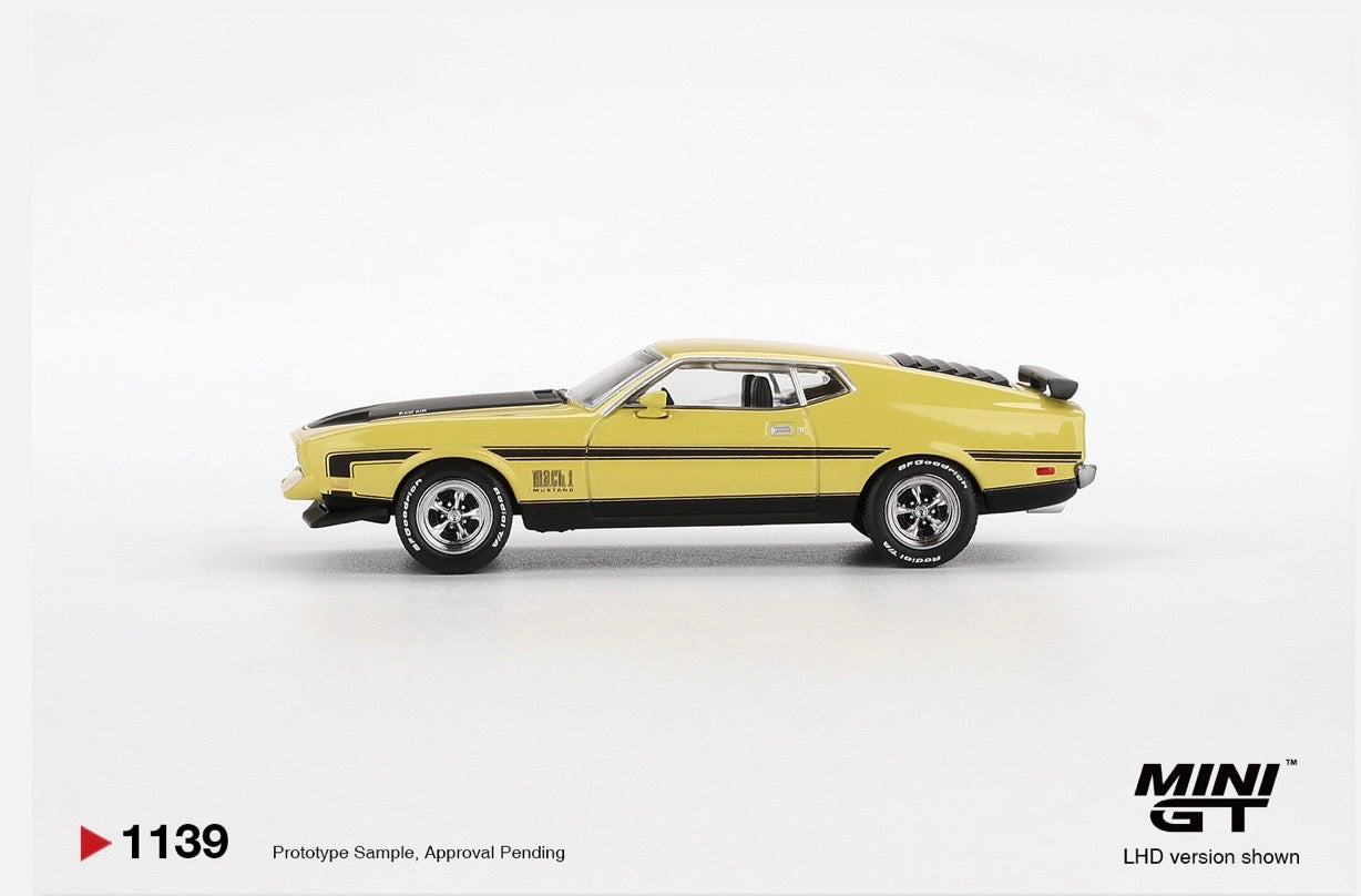 1:64 Ford Mustang Mach 1 Grabber Yellow Mini GT 1139