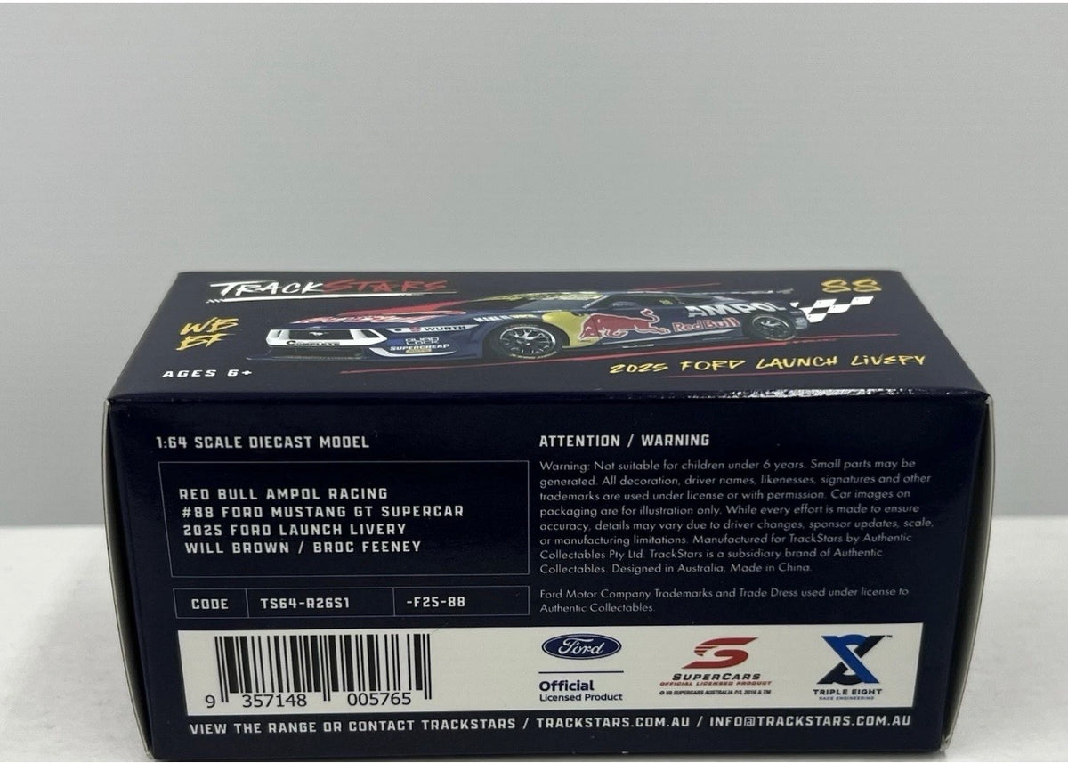1:64 Will Brown Broc Feeney #88 Red Bull Ampol Racing 2025 Ford Launch Livery Ford Mustang Trackstars