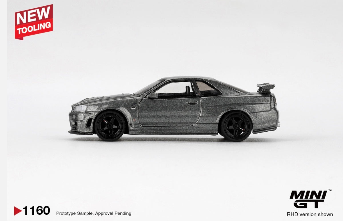 1:64 Nissan Skyline GT-R Nismo BNR34 CRS Version Dark Metal Gray Mini GT 1160