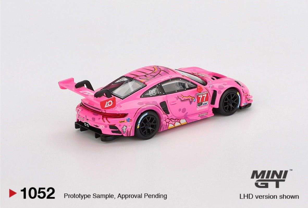 1:64 Porsche 911 GT3 R #77 2024 IMSA Road America AO Racing #1052 Mini GT