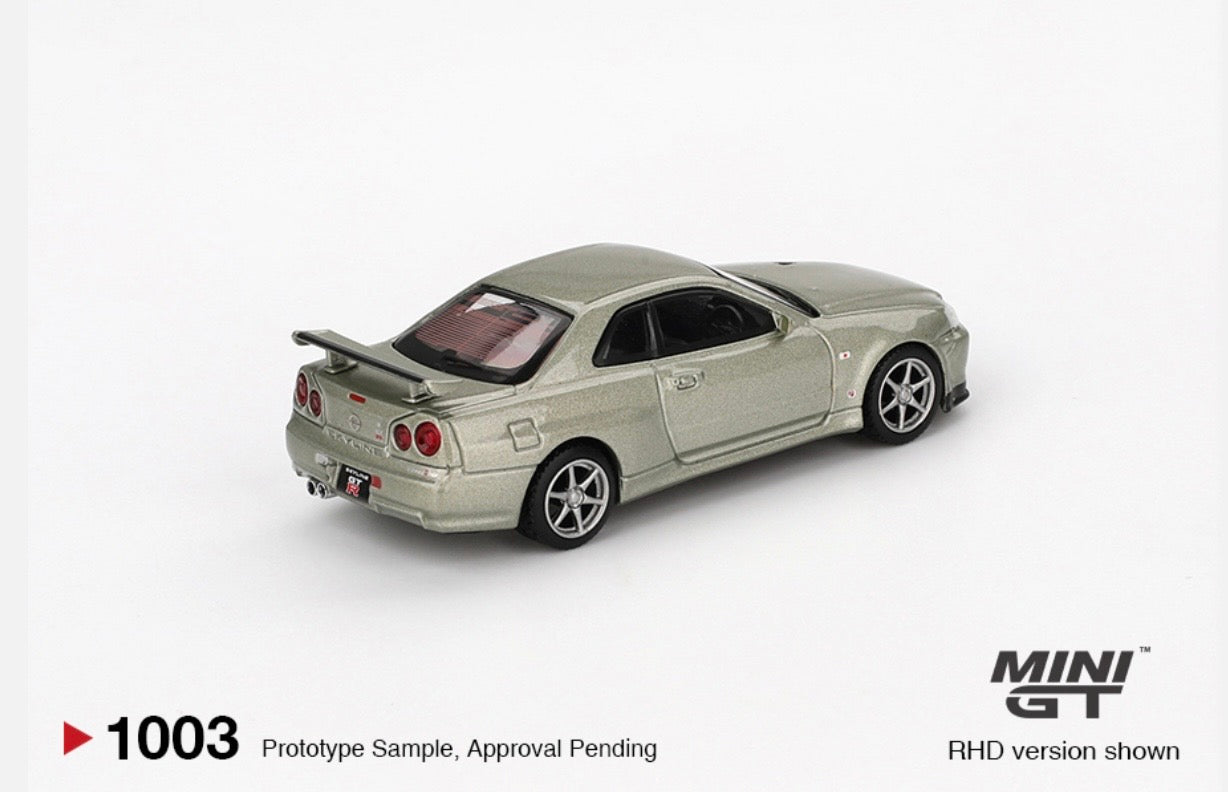 1:64 Nissan Skyline GT-R (R34) V-Spec II Nur Millenium Jade Mini GT 1003
