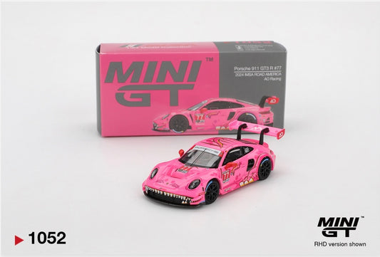 1:64 Porsche 911 GT3 R #77 2024 IMSA Road America AO Racing #1052 Mini GT