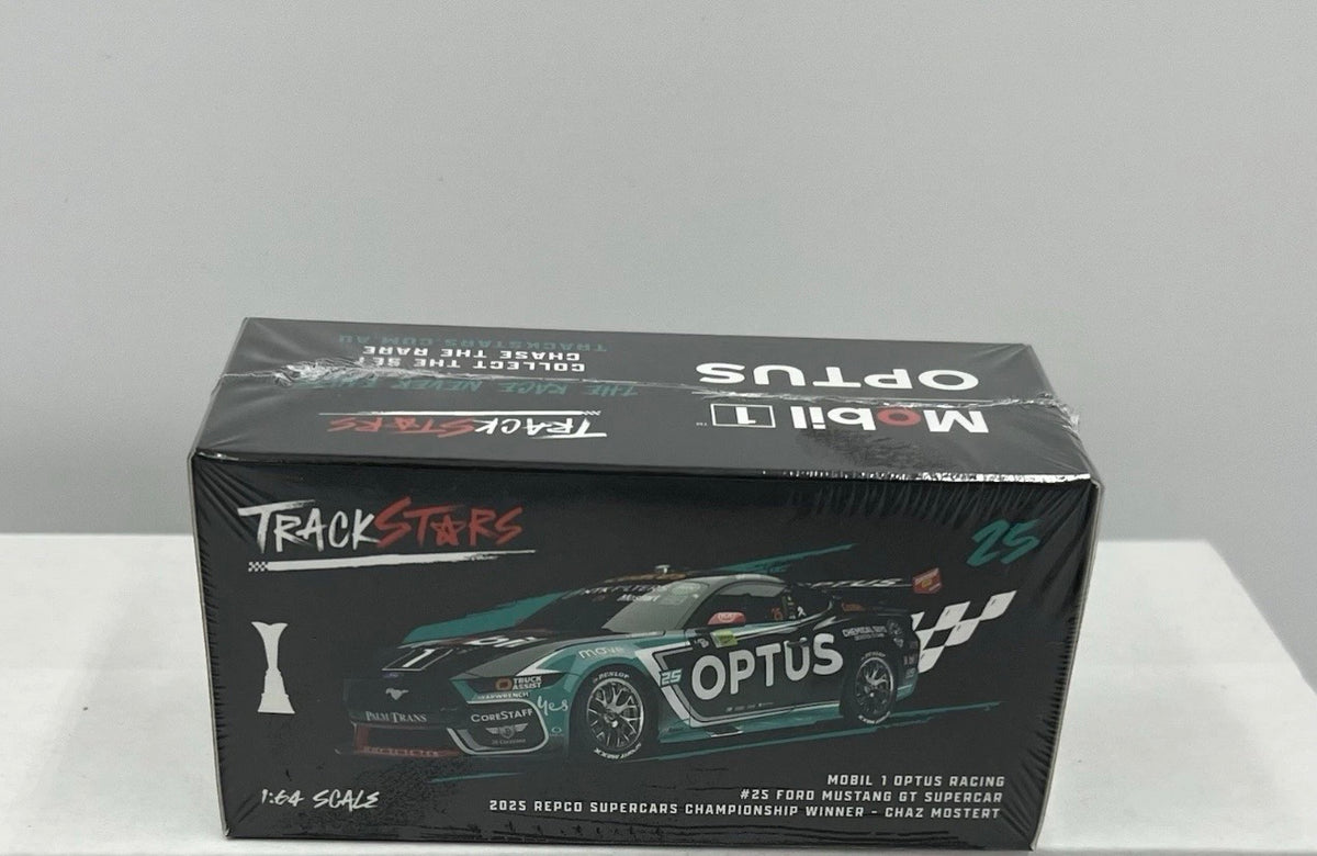1:64 Chaz Mostert #25 2025 Repco Supercars Championship Winner Mobil 1 Optus Racing Ford Mustang Trackstars