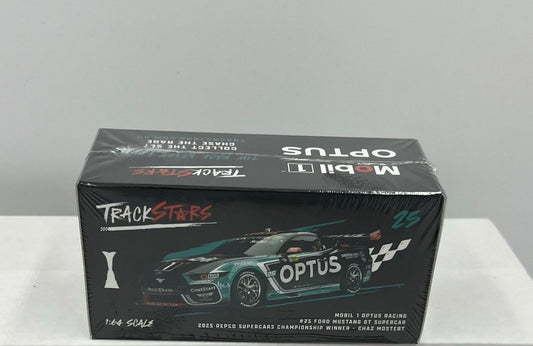 1:64 Chaz Mostert #25 2025 Repco Supercars Championship Winner Mobil 1 Optus Racing Ford Mustang Trackstars