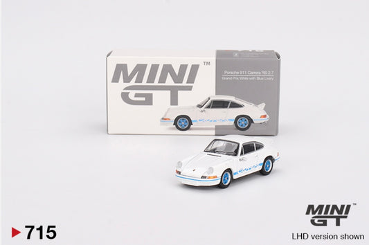 1:64 Porsche 911 Carrera RS 2.7 Grand Prix White with Blue  Livery Mini GT 715