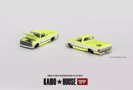 1:64 Chevrolet Silverado Kaido Flo Yellow V1 #112 Kaido House