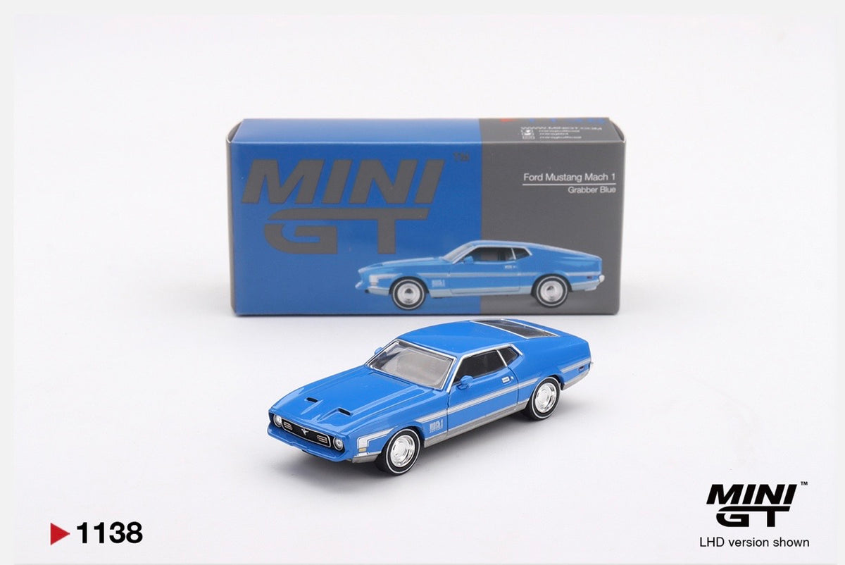 1:64 Ford Mustang Mach 1 Grabber Blue Mini GT 1138
