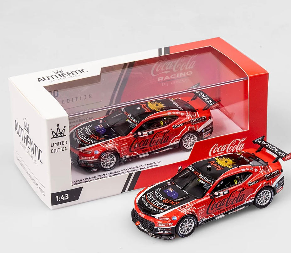 1:43 Coca-Cola Racing By Erebus Chevrolet Camaro ZL1 #9 Will Brown 2023 NTI Townsville 500 Race 16 Winner Authentic Collectables