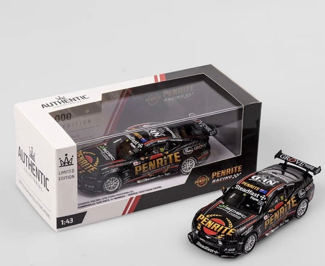 1:43 Penrite Racing Matthew Payne #19 2024 NTI Townsville 500 Race 14 Winner Ford Mustang GT Authentic Collectables