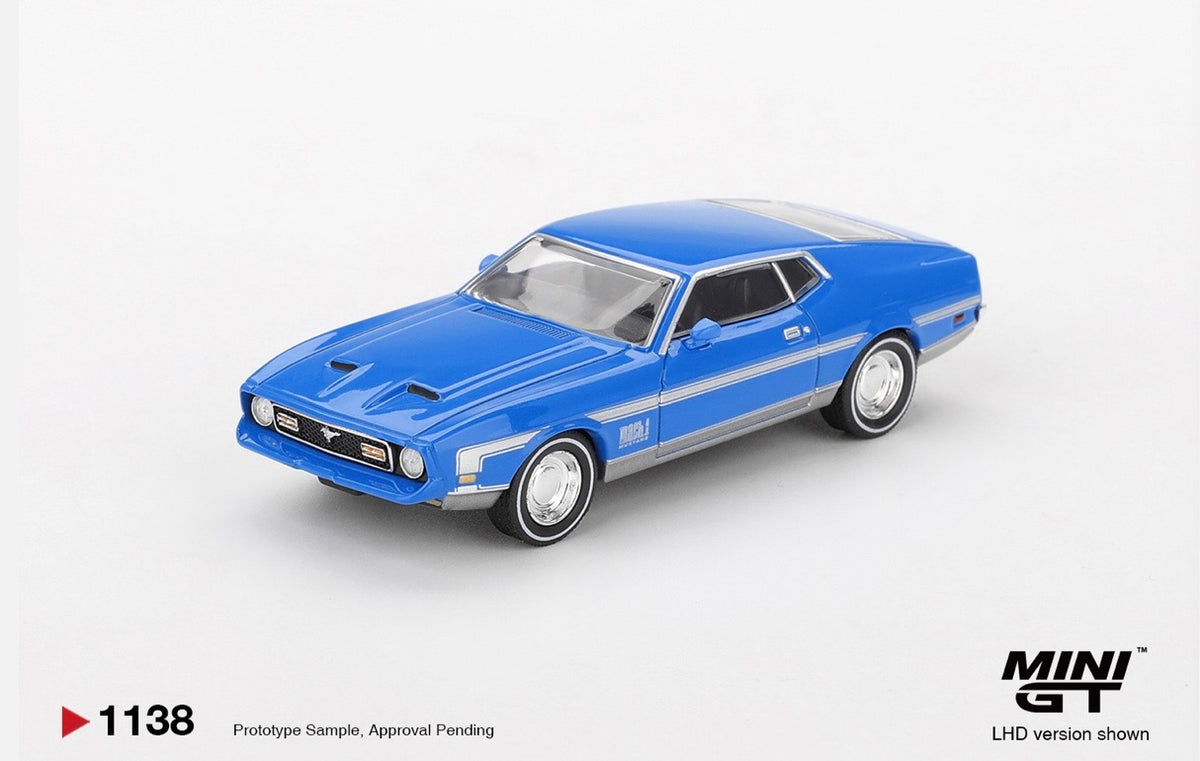 1:64 Ford Mustang Mach 1 Grabber Blue Mini GT 1138