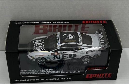 1:43 Andre Heimgartner #7 Ned Whiskey Racing 2020 Sydney Supersprint Race 12 2nd Place Ford Mustang GT Biante