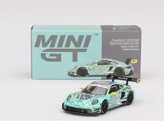 1:64 Porsche 911 GT3 R #28 Hub Auto Racing 2023 FIA GT World Cup 70th Macau Grand Prix Mini GT 804