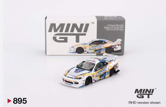 1:64 Nissan Silvia (S15) LB- Super Silhouette #555 2023 Formula Drift Japan Mini GT 895