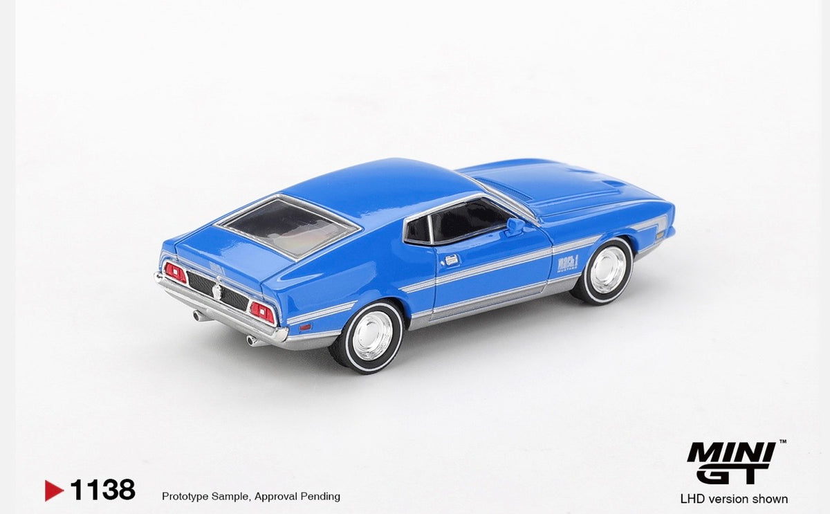 1:64 Ford Mustang Mach 1 Grabber Blue Mini GT 1138