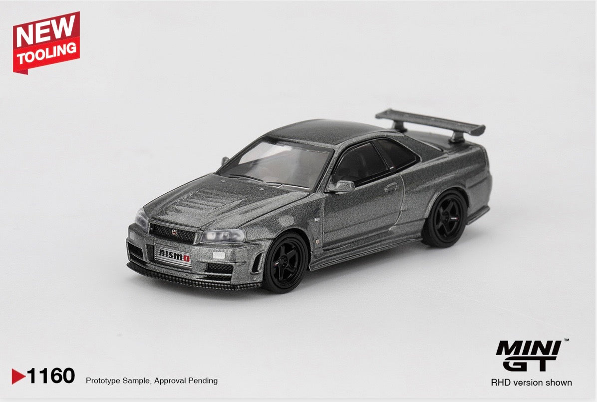 1:64 Nissan Skyline GT-R Nismo BNR34 CRS Version Dark Metal Gray Mini GT 1160