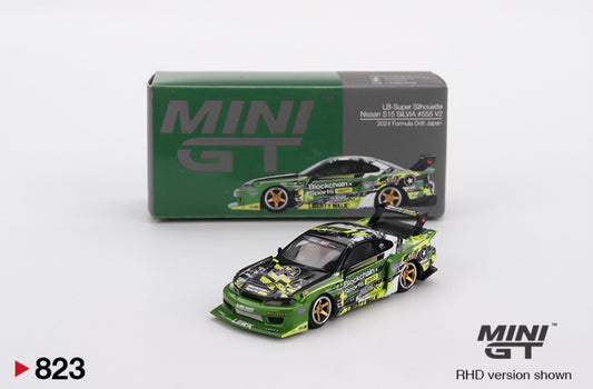1:64 Nissan Silvia (S15) LB- Super Silhouette #555 V2 2024Formula Drift Japan Mini GT 823