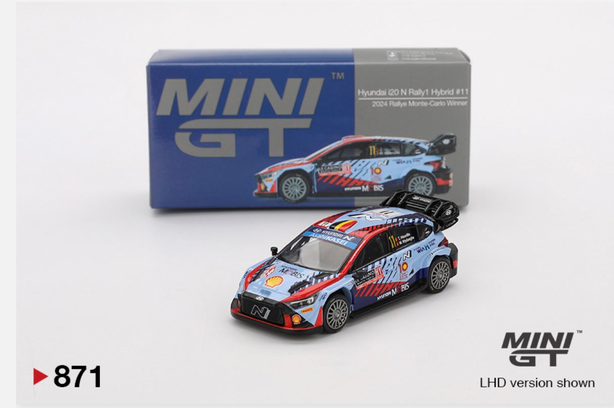 1:64 Hyundai i20 N Rally1 Hybrid #11 2024 Rallye Monte-Carlo Winner Mini GT 871